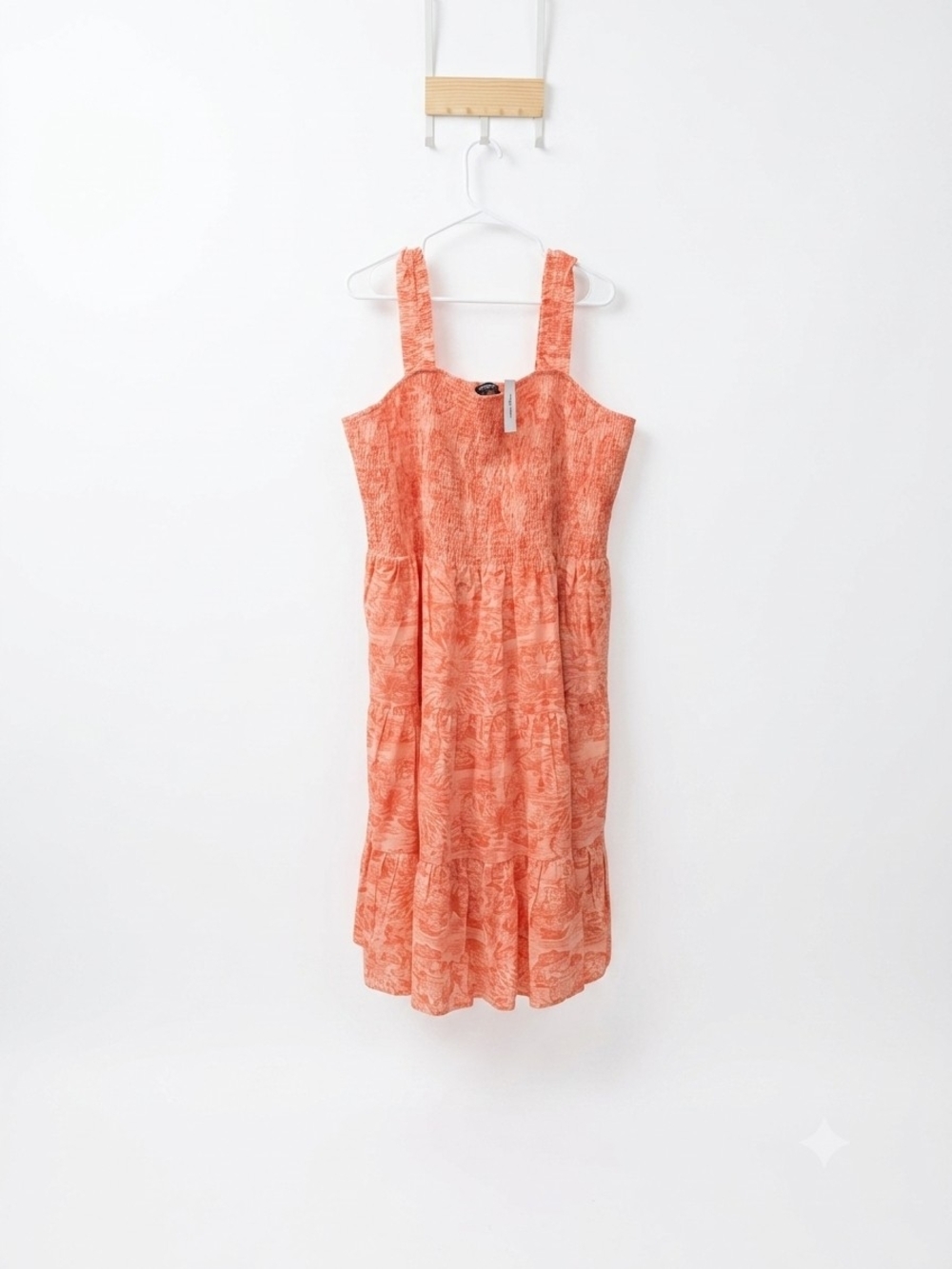 NWT Lane Bryant Sleeveless Coral Midi Dress with Smocked Bodice